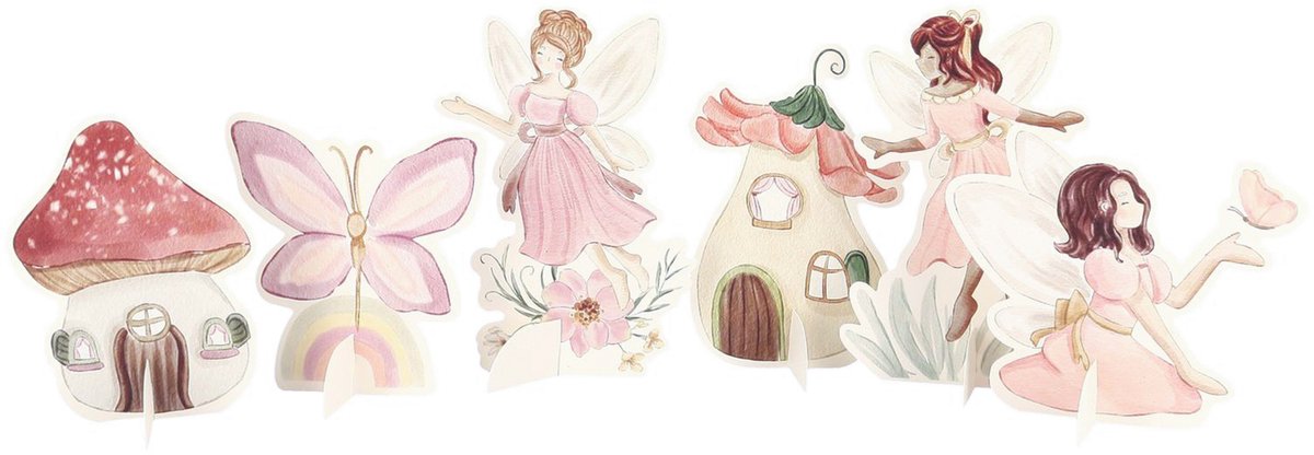 ARTYFETES - 6 Roze Pastel Papieren Feeën Decoraties van 6,8 tot 10 cm Betoverde Wereld