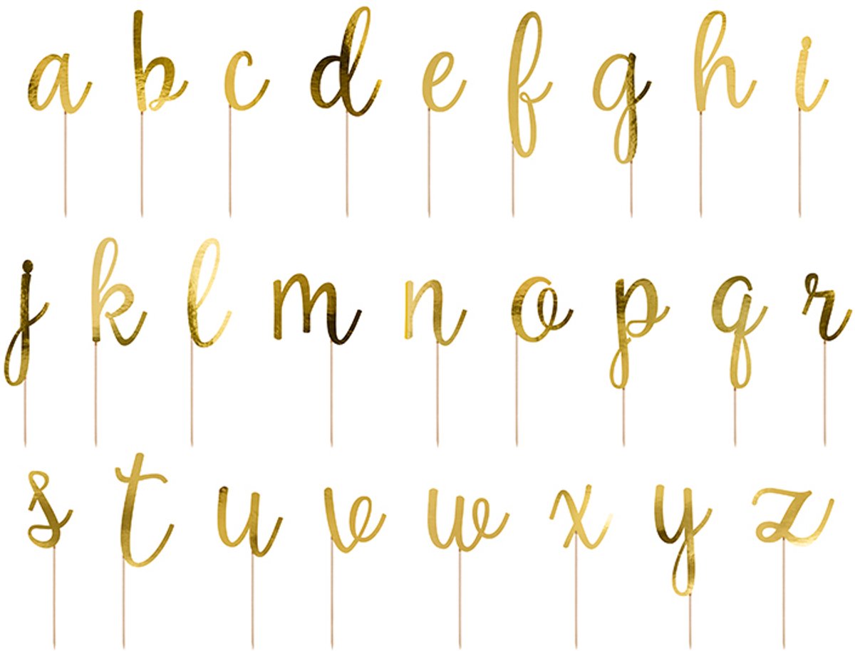 PARTYDECO - Houten cake topper letters kit goud metallic voor taart