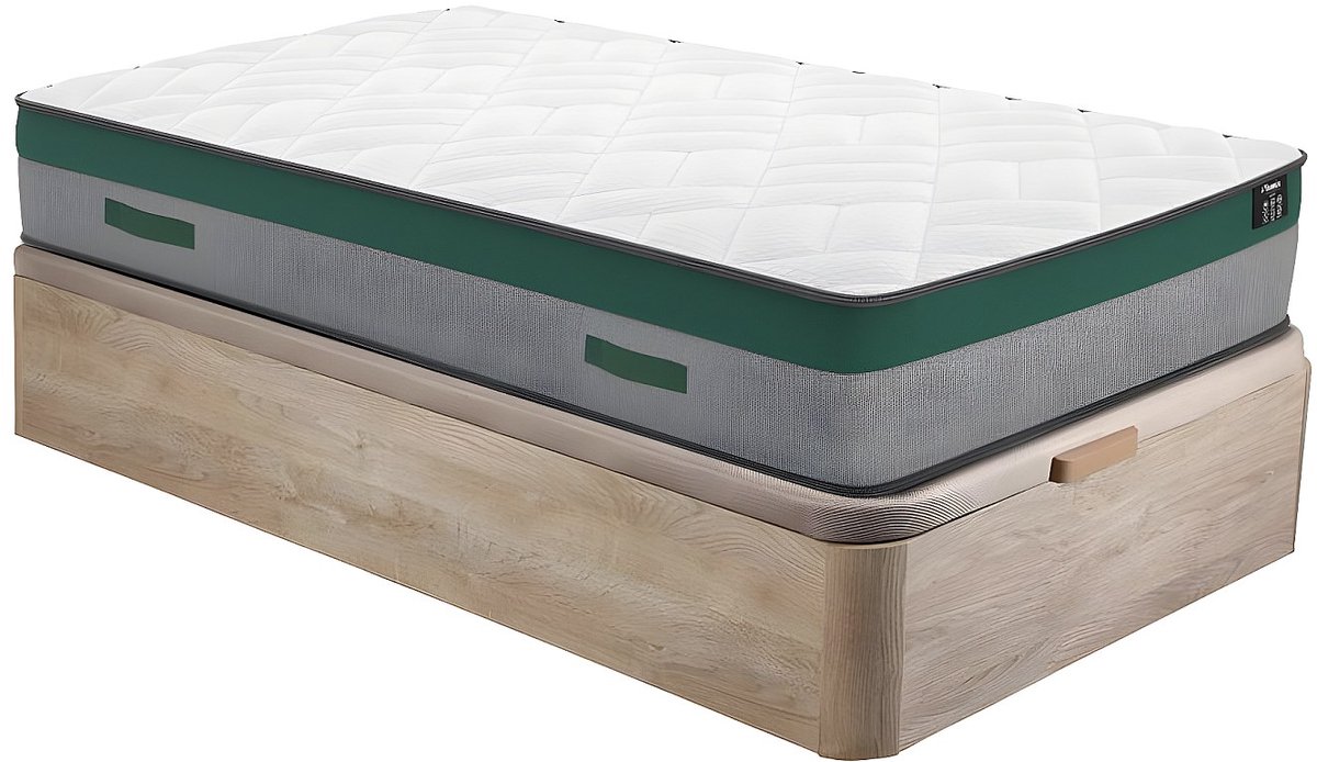 Vente-unique Set 90 x 200 cm bedbodem met opbergruimte, licht naturel + matras met pocketveren van 22 cm dik - PRESTIGE van YSMÉE