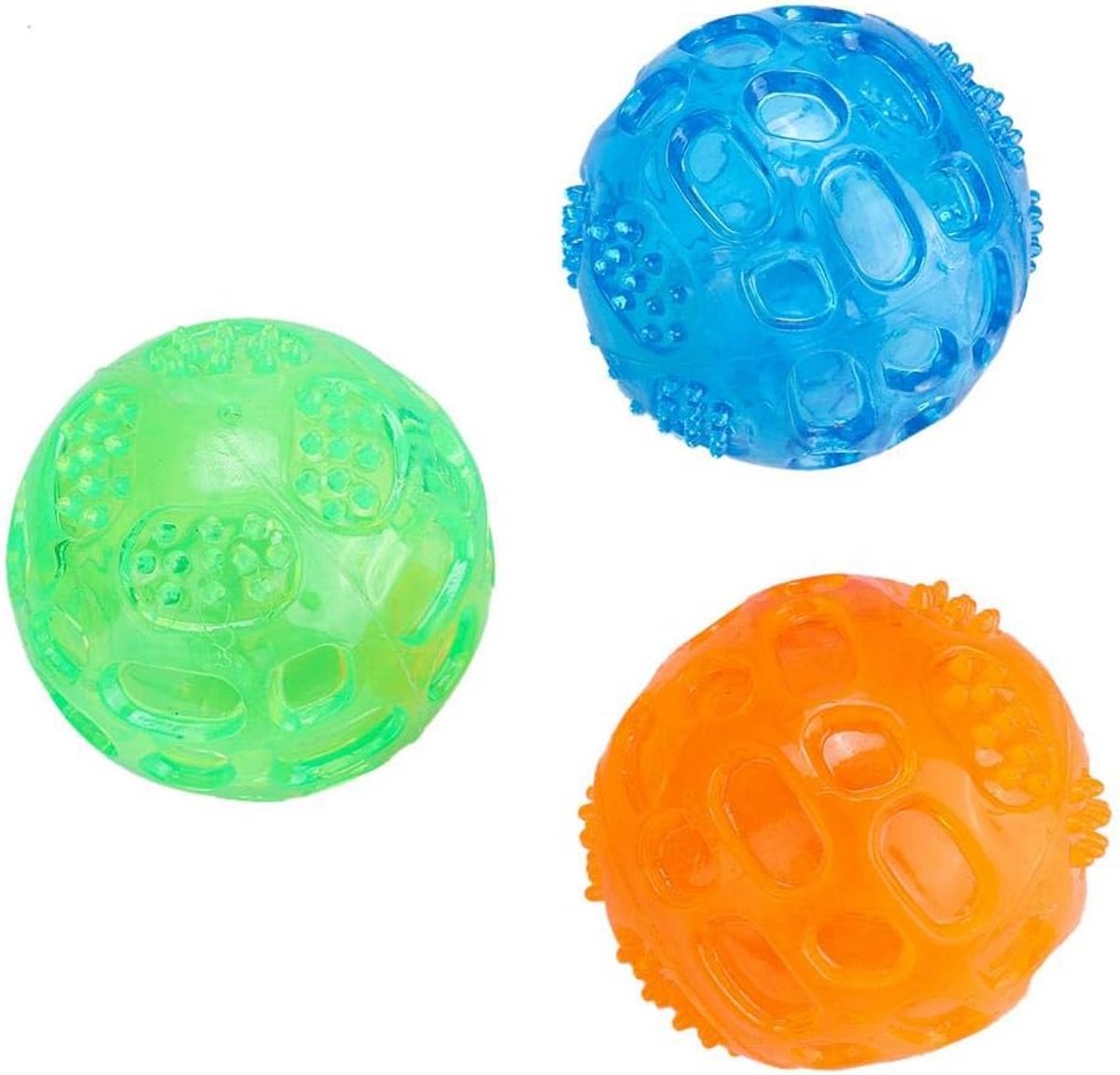 3 Stuks Piepende Kauwspeelgoed Ballen voor Honden en Puppy's - Tandreinigend Speelgoed