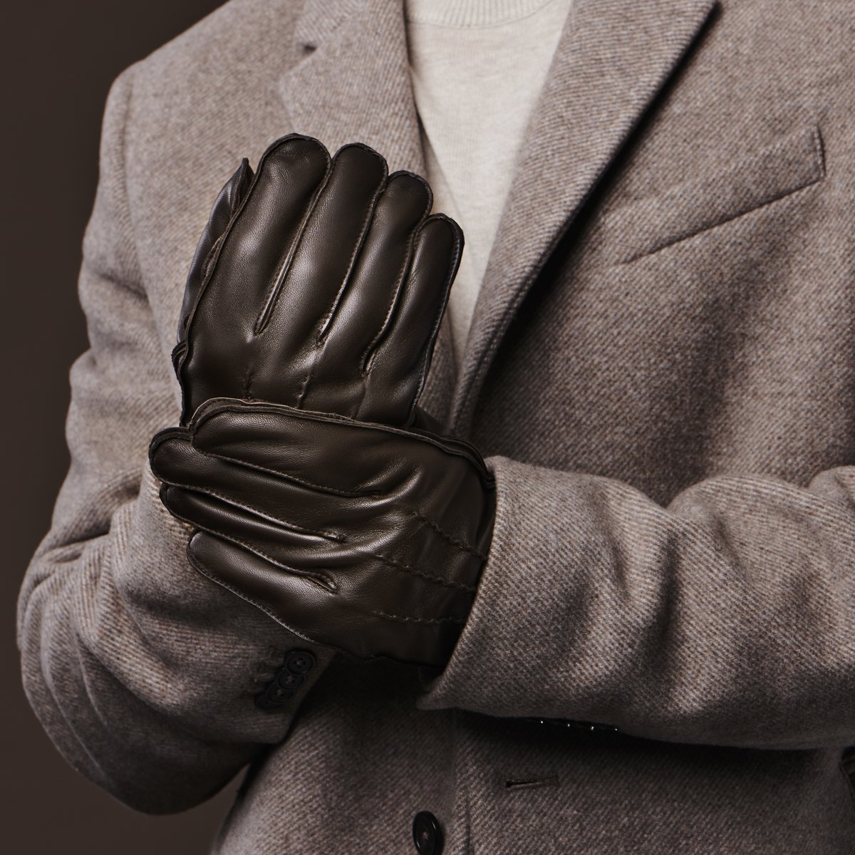 Donkerbruine Handschoenen van Schapenleer met Manchetten voor Touchscreens