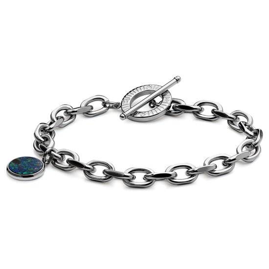Atlas | Zilverkleurige Stalen Bedelarmband van Azuurmalachiet