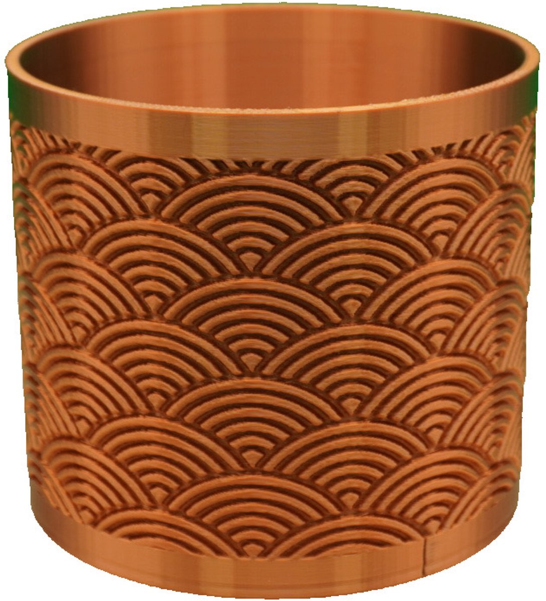 Luxe Bloempot met Japans Golfpatroon - Koperkleurig - Ø 10cm - Duurzaam PLA - 3D Geprint