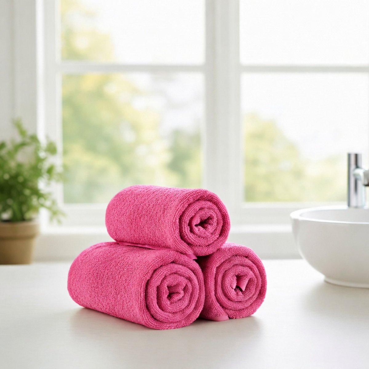 Nile Textile Egyptisch Katoen Gastendoekjes - Set van 3 - 30x30 - Fuchsia