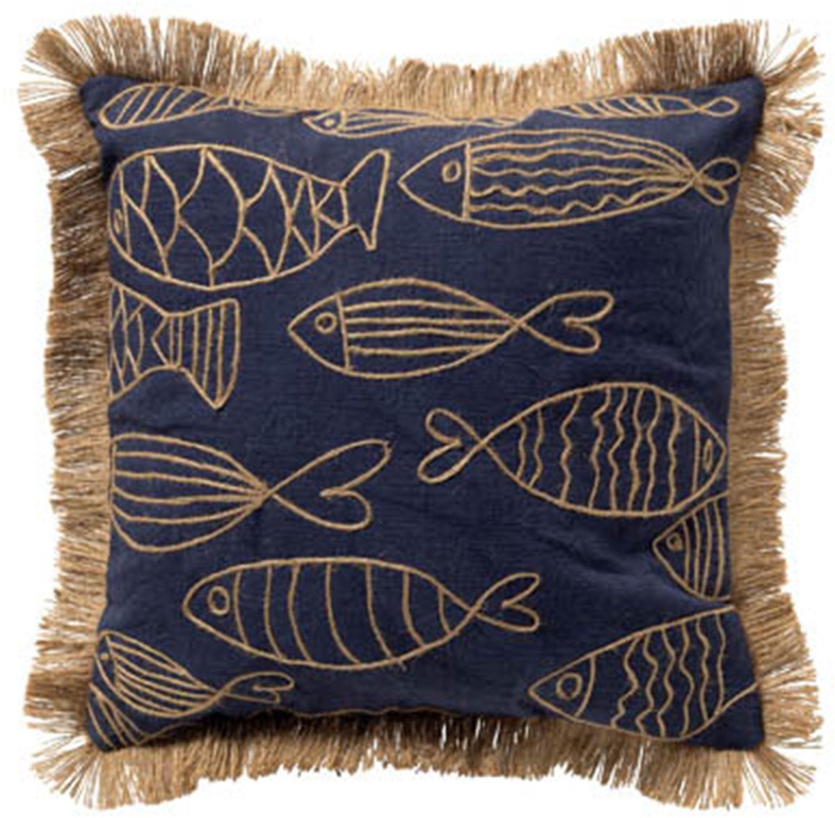 Dutch Decor NEMO - kussenhoes 45x45 cm - gerecycled - jute franjes - Spellbound - blauw - met rits - zonder binnenkussen Marineblauw
