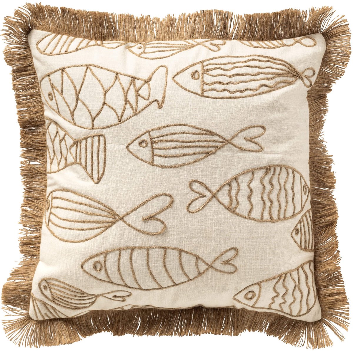 Dutch Decor NEMO - kussenhoes 45x45 cm - gerecycled - jute franjes - Snow White - wit - met rits - zonder binnenkussen Gebroken wit