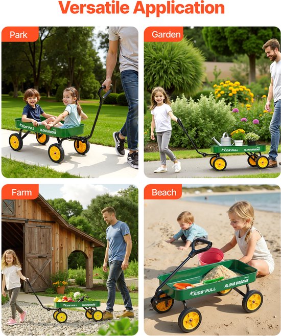 VEVOR Bolderwagen voor Kinderen Vanaf 18 Maanden, 1010x480x360 MM, Transportwagen met Een Laadvermogen Tot 80 KG, Handkar met Handvat, Ideaal ALS Verjaardagscadeau voor Tuinieren, Strand & Kamperen, Groen van Merkloos — afbeelding 5