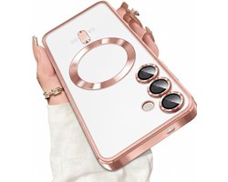 Hoesje Geschikt voor Samsung Galaxy S26 hoesje backcover Rose Goud – Geschikt voor Magsafe Lens beschermer – Transparant