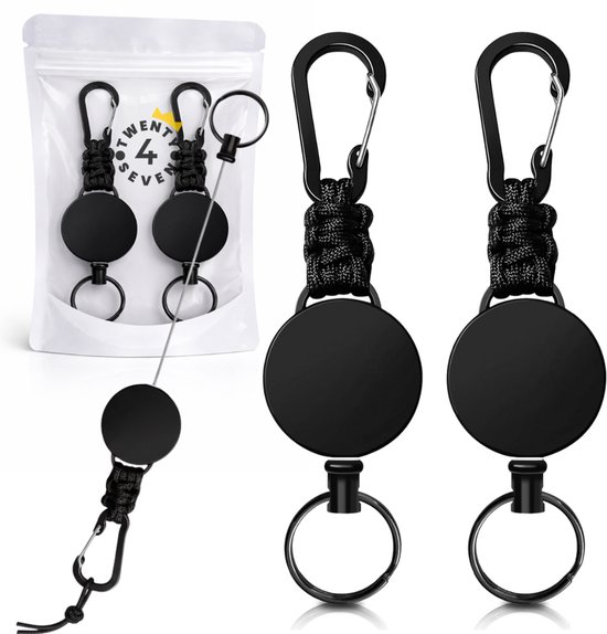 Twenty4seven® Porte-clés Rétractable - 2 Pièces - Cordon de Traction 60 cm - Cordon à Clés Rétractable - keycord & Keykoord