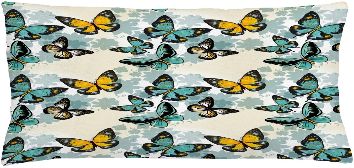 ABAKUHAUS Vlinder Kussenhoes, Moth Bloemen Silhouetten, Wasbare Sierkussenhoes voor Binnen/Buiten, Dubbelzijdige Print met Ritssluiting, 90 x 40 cm, Eierschaal Meerkleurig