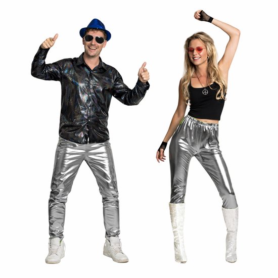 Partychimp Zilveren Legging Broek Disco Broek Heren Disco Broek Dames Disco outfit Carnavalskleding Heren Carnavalskleding Dames Carnaval Foute Party Glanzende Legging Jaren 80 & 90 Kostuum - Polyester - Zilver - Unisex - Maat S/M