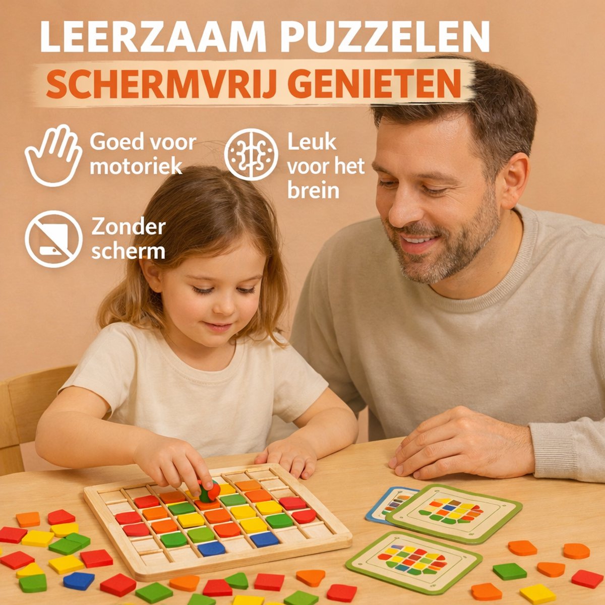 Houten Mozaïek Puzzel 120 Stuks - Montessori Speelgoed - Educatief Speelgoed - Vanaf 3 Jaar – 120 Stuks – Motoriek & Creativiteit - Inclusief Voorbeeldkaarten - Cadeau Tip — afbeelding 4