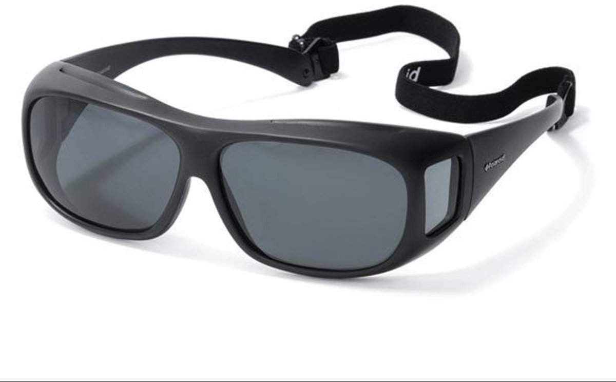 DUCO Zonnebril voor dames en heren, gepolariseerde uniseks bril, overbril voor brildragers, fit over polbril 8960, Zwart frame, grijze lens, 63