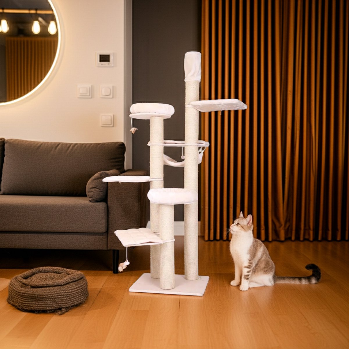 Krabpaal katten - beige - krabmeubel - krabpaal groot - kattenmeubel - 6 Niveaus en totaal 7 ligplekken – foto 2