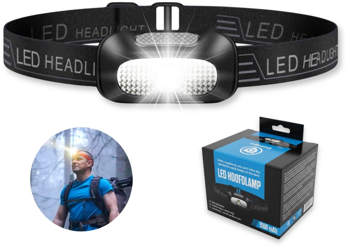 Hoofdlamp Led Oplaadbaar - 5 Lichtstanden met Wit en Rood Licht - Waterdicht en Verstelbaar - Voor Hardlopen en Klussen