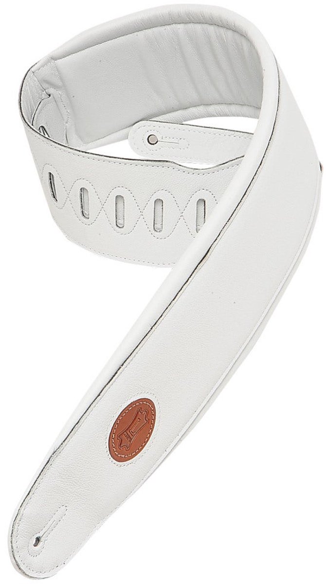Levys Leathers MSS2-4-WHT gevoerde lederen gitaarband voor basgitaar - wit