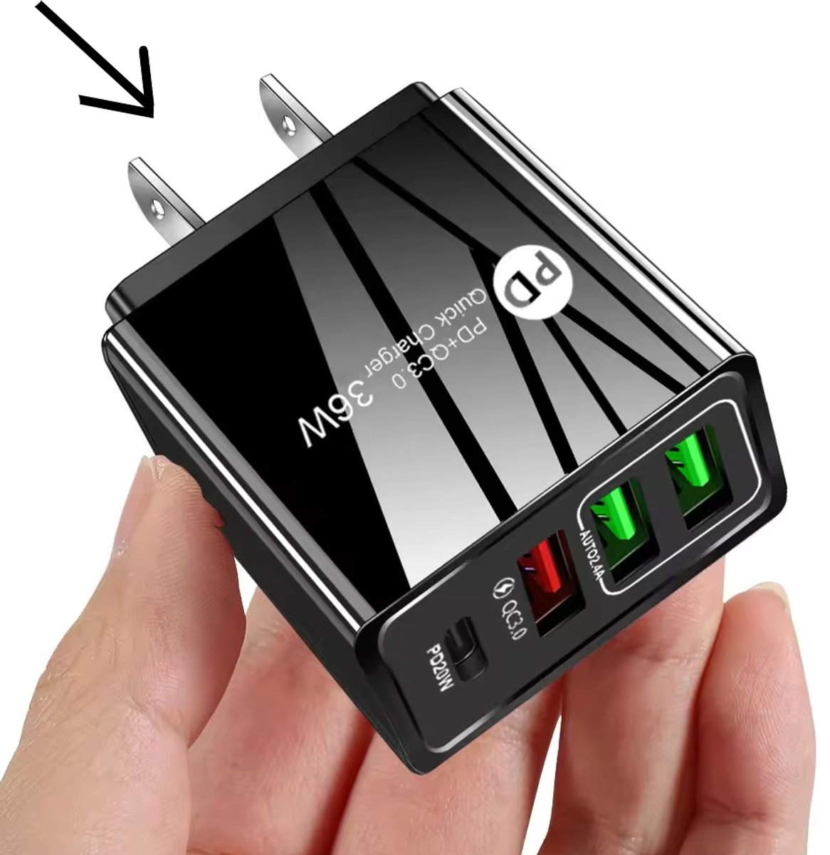 Reisstekker Multipoort VS/USA - Multipoort 4 poorten adapter 3x USB & 1x PD20W USB-C - Wereldstekker 36W - 1 Stuks - Reis Adapter - America adapter - Zwart