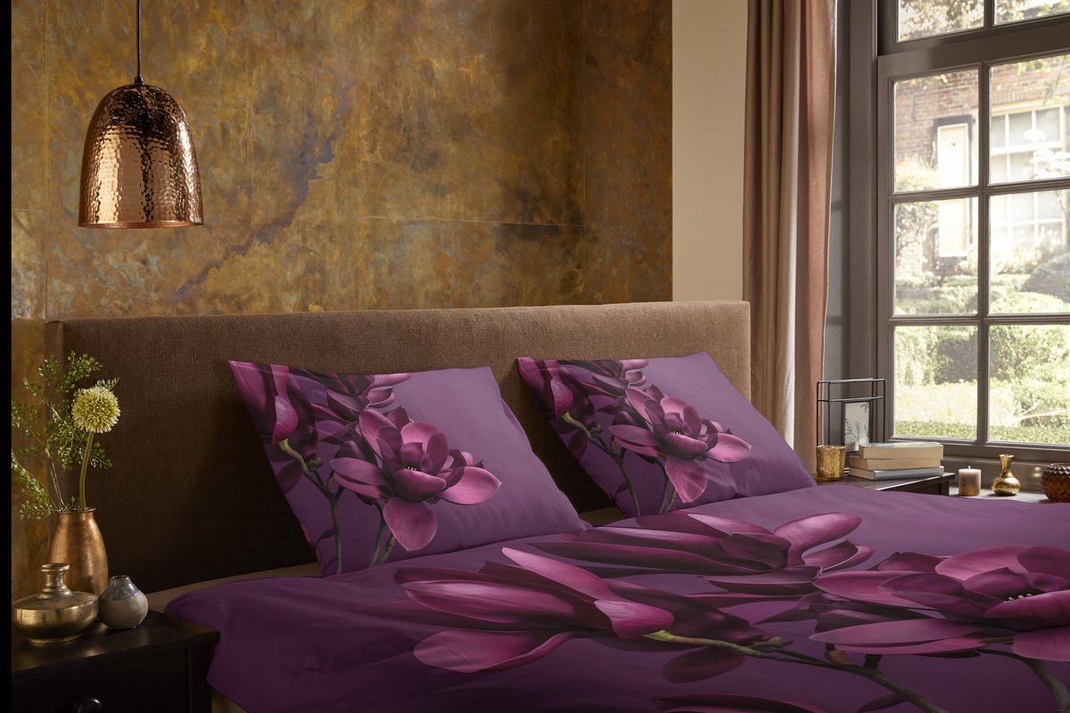 Pure dekbedovertrek bloemen - Lits jumeaux 240x200/220 cm - Donkerpaars - Microvezel