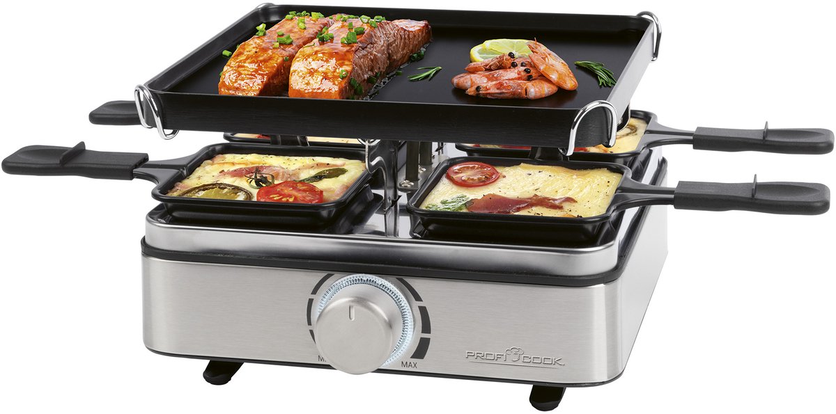 ProfiCook RG 1301 - Raclette grill - Gourmetset - 4 personen -RVS