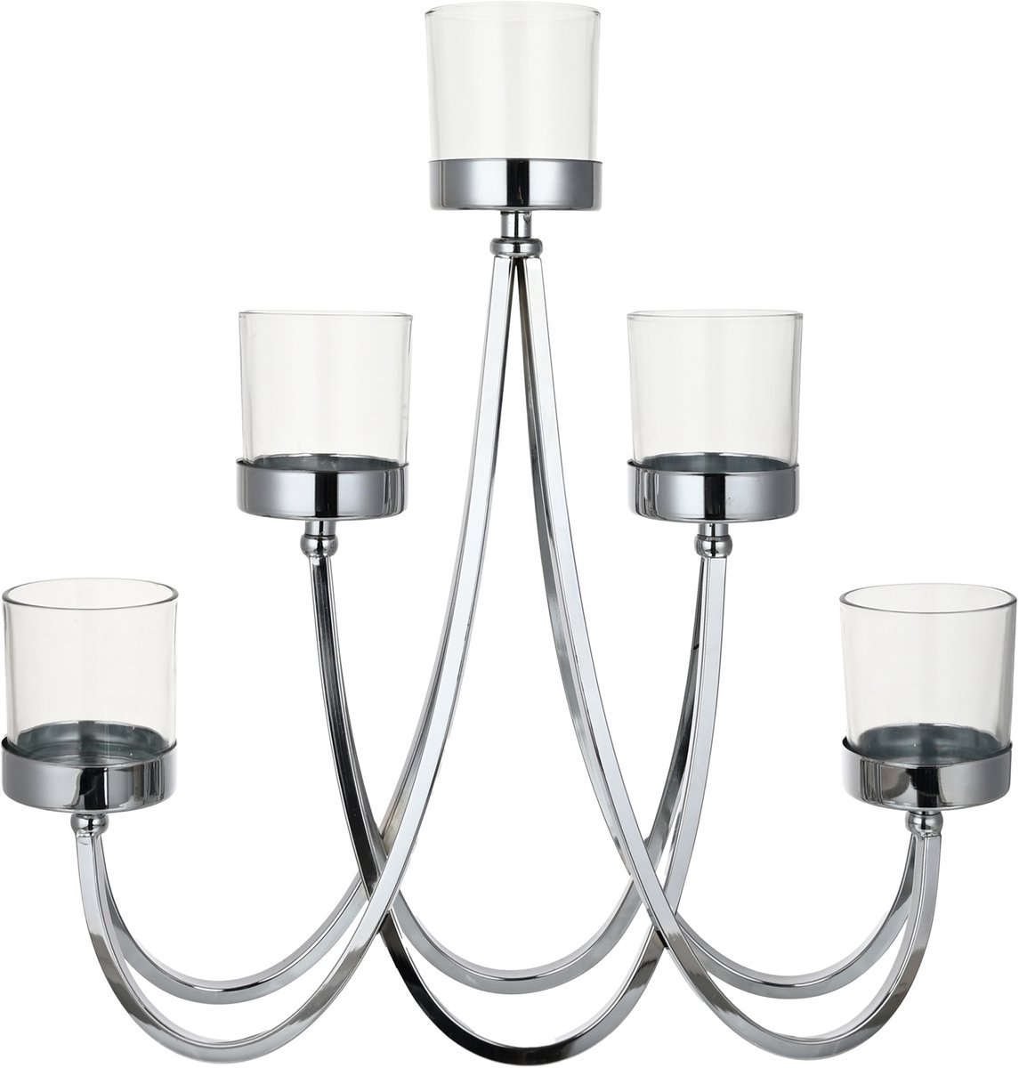Goebel Accessoires | Kandelaar Zilver met helder glas | Metaal - 41cm - 5 kaarsen Divers