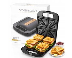 Sandwichmaker Tosti IJzer Elektrisch – 4 Tosti’s – 1400W Tosti apparaat – Antiaanbaklaag – Grote Bakplaten 24×22 cm – Sevenkraft SK3095