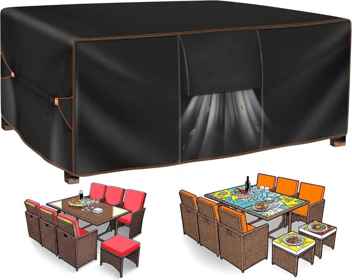 Famanu Tuintafelhoes Waterdichte,190x140x90cm Tuinmeubelafdekking Outdoor Tafelhoes,420D Oxford-Stof Tuinmeubelhoes,Beschermhoes voor Tuinmeubelen Winddicht Afdekhoes voor Tafel en Stoelen Oranje