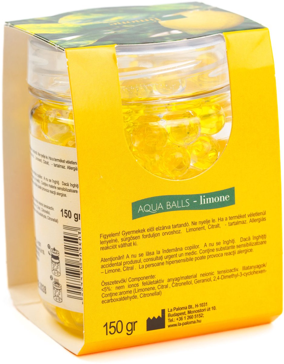 Paloma Aqua Balls - Geurparels Limone - 150 g - Luchtverfrisser voor Kleine Ruimtes - Tot 4 Weken Citroengeur 1 Stuks [P15577]