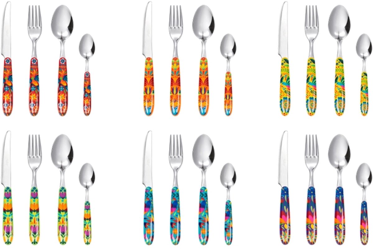 Excelsa Italiaans Design bestekset 24 delig voor 6 personen - Mexican Flow – Veelkleurig