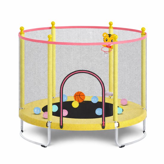 Kinder Trampoline-Ø150cm-Verhoogd veiligheidsnet-Stalen frame-Stabiele trampoline voor binnen/buiten-Geel