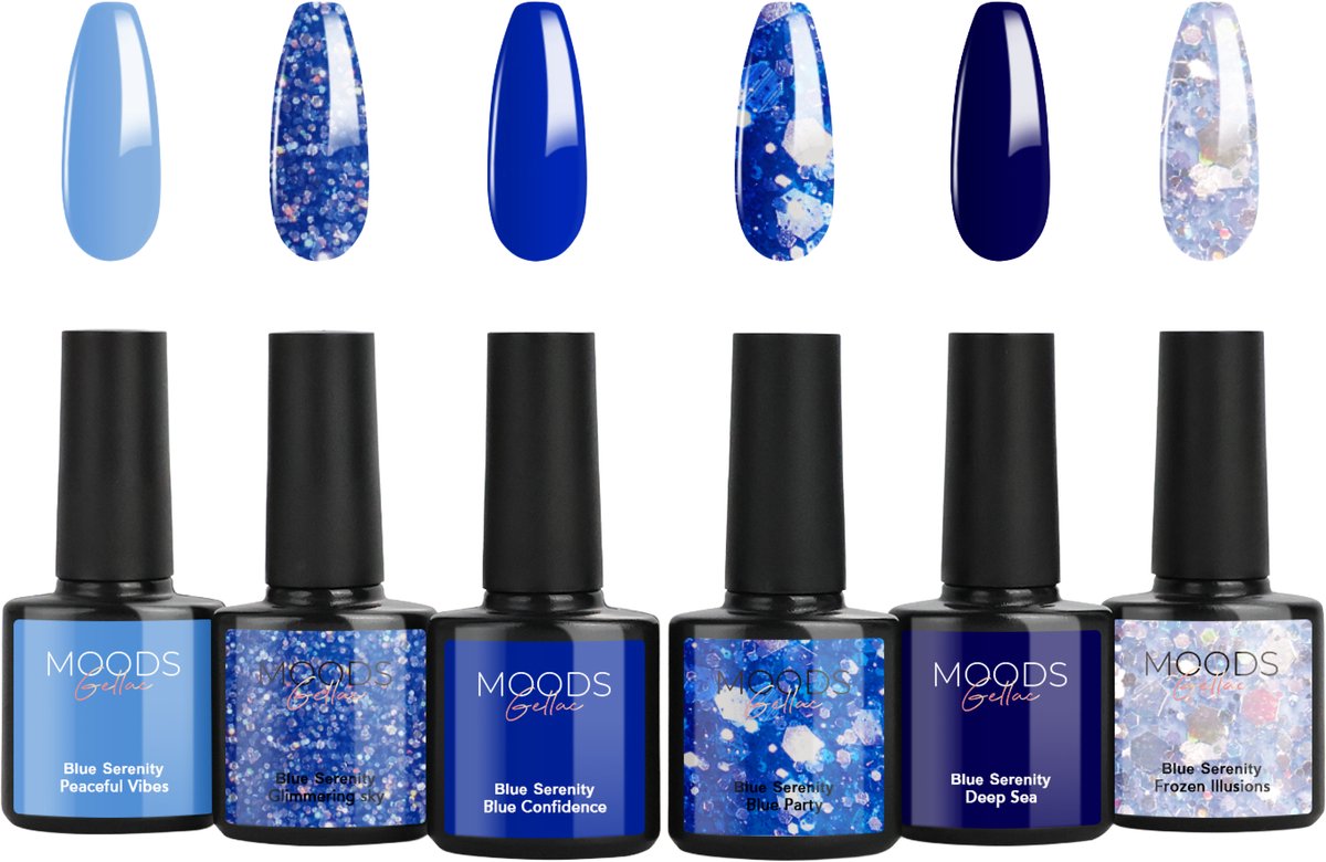 Moods Gellac 6-delige Set - Gellak Starterspakket - Gel Nagellak - 8ML - Blue Serenity - Gellac - Nagels - Chique Kleuren - HEMA- & TPO-vrij
