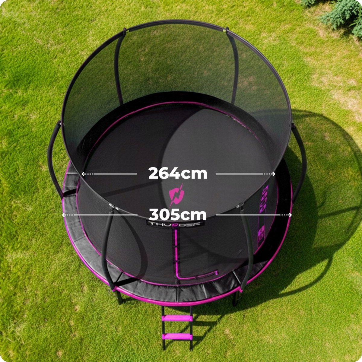 Thunder Trampoline 305 cm – Ronde Tuintrampoline – Max. 150 kg – Met Ladder – Roze — afbeelding 6