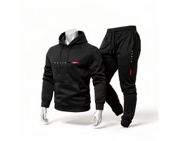 Stijlvolle Paris Zwart met rood Trainingspak voor Heren – Comfortabele Hoodie & Joggingbroek Set, Mode en Sport - S-M