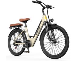 Aairsk Elektrische Fiets 26 Inch -EU-normen 250W(Actieradius 75km) - 36V 13Ah Accu – Trapondersteuning tot 25 km/u – Shimano 7 Versnellingen – NFC Startfunctie – Gebroken wit Kleur