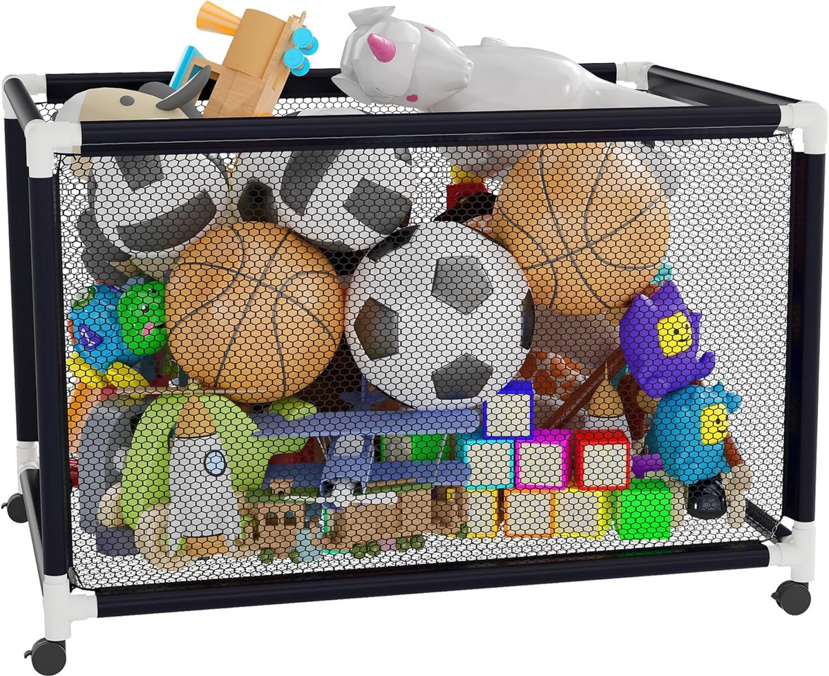 Opbergbox voor Zwembad zonder Deksel, 122x78x88cm Buiten Opbergmanden, Draagbare Net-Organizer met Wielen voor Zwemringen/Strandballen/Zwembadnoedels en Meer Zwemuitrusting, NAIZY