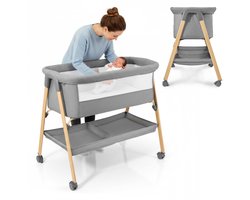 Moby-System MILI Babybedje Vrijstaand & Reisbedje – Inklapbaar, Met Matras, Wieltjes met Rem – Grijs (0-6 mnd)