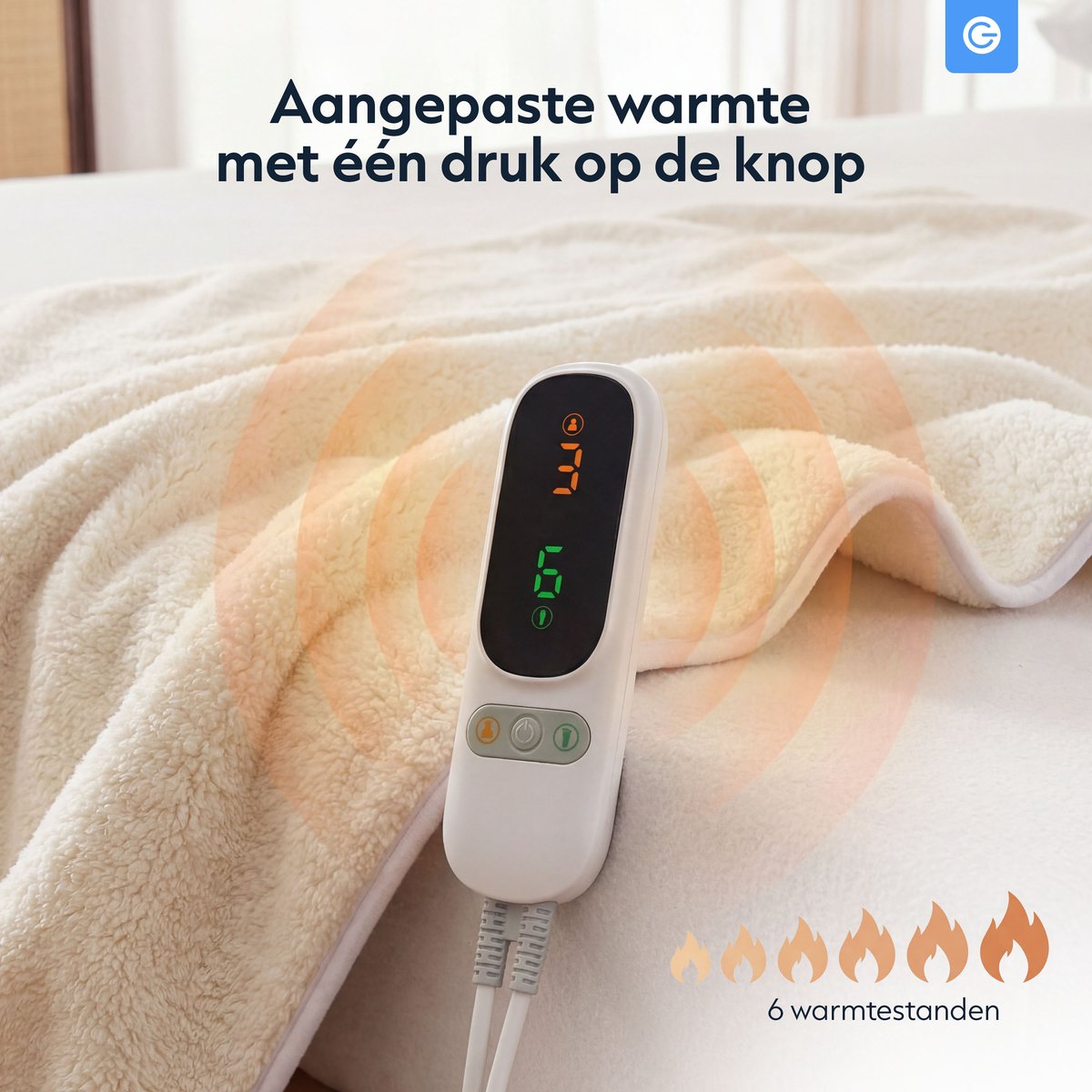 Elektrische Onderdeken 190x90 cm - 6 Warmtestanden - Instelbare Timer - Fleece Warmtedeken Elektrisch - Electrische Deken 1 Persoons - Wit - Silvergear – foto 2