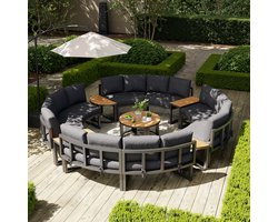OKWISH Tuin Loungeset 8 Tweezitsbanken Met Tafels - Modulair Op Te Stellen - Stevig Metalen Frame - Spatwaterbestendig - Grijs