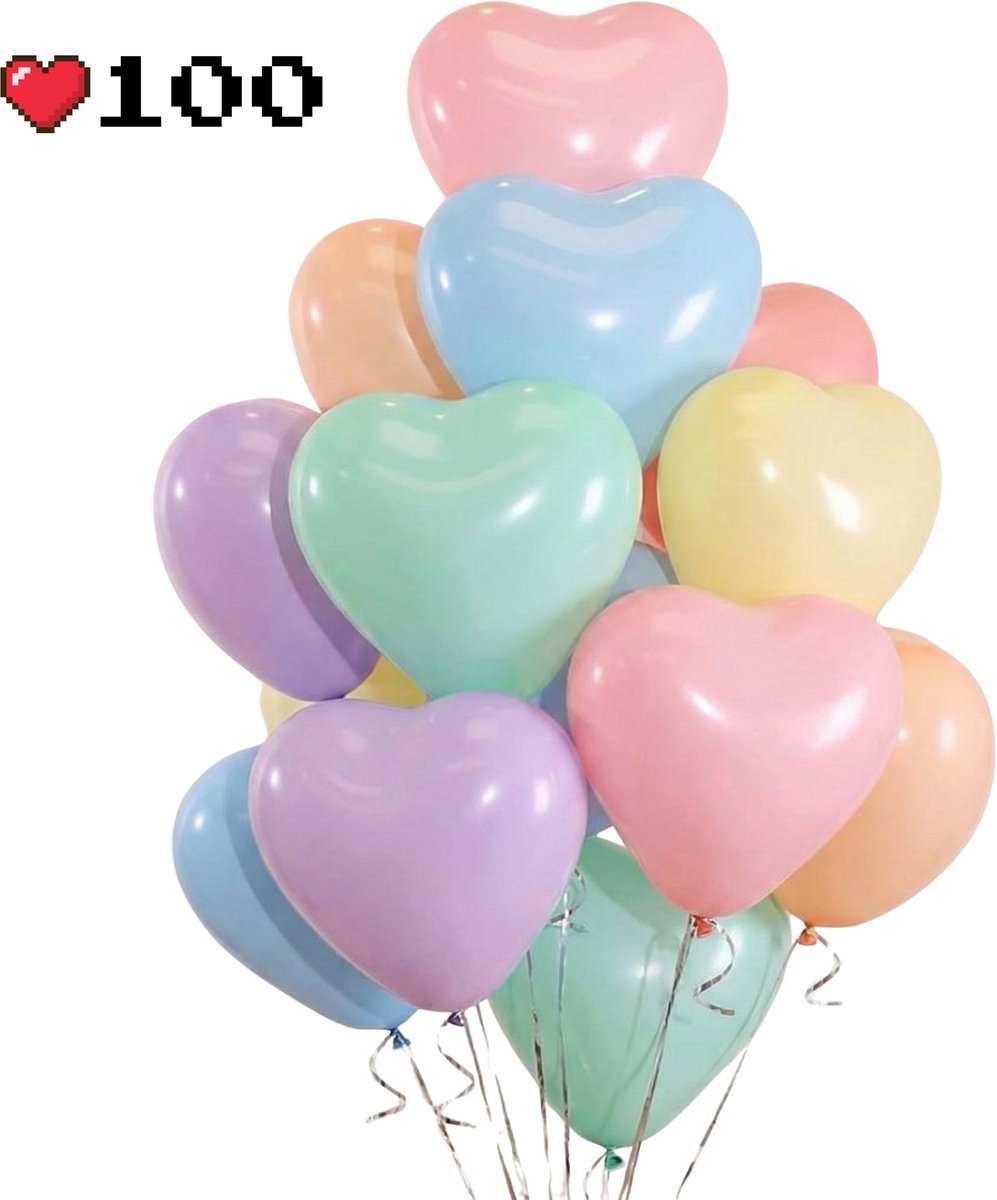 Ainy Hartjes Ballonnen pastel 100 stuks 20 cm - ideaal voor feest decoratie zoals valentijnsdag, bruiloft versiering (excl. slinger ), huwelijksaanzoek, anniversary - party feestartikelen - liefde - jubileum - cadeau voor haar