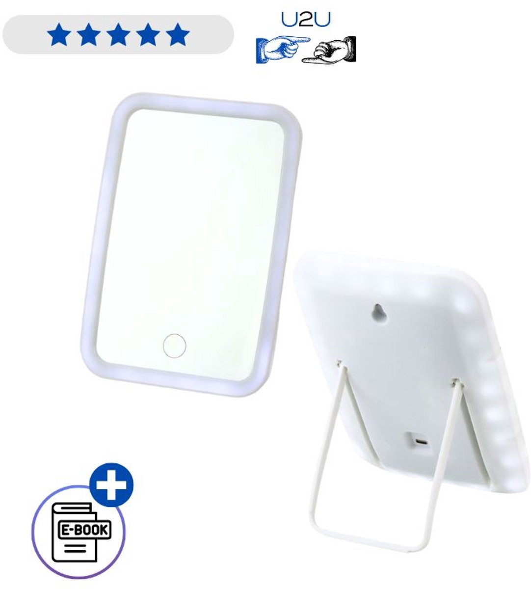Draadloze LED Make-up Spiegel Wit Met 33 LED’s 3 Lichtstanden Oplaadbaar Via USB-C Touch Bediening Kantelbaar Cosmeticaspiegel Voor Thuis En Reizen Compact Design Met Ebook