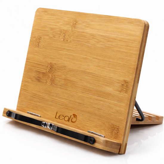 LeafU Bamboe Boekenstandaard – Verstelbare Boekenstandaard 5 Standen – Kookboekstandaard – Tablet Standaard – Boekenhouder met Bladzijdehouders