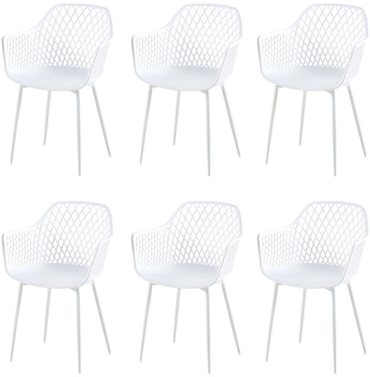 EGGREE Set van 6 tuinstoelen met armleuningen - loungestoelen - Tuinstoelen - Maximale belasting: 120 kg - Wit