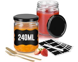 ACXIN Kleine Bewaarpotjes Mason Jars - Luchtdichte Ronde Potjes Met Metalen Deksel - Zwart - 240 ml - Set Van 12