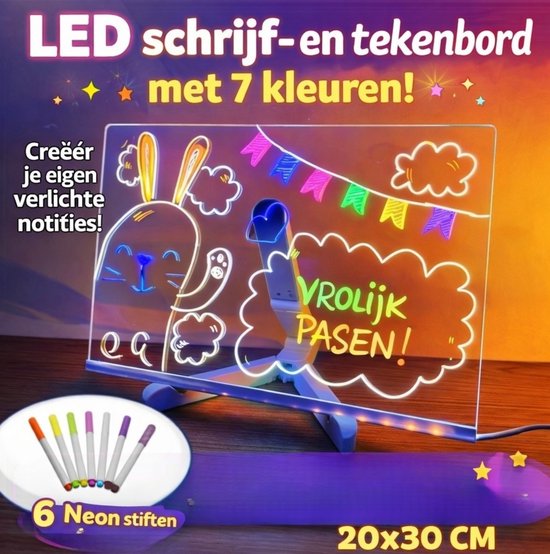 Foto: 7 kleuren led tekenstift bord wisbaar draagbaar verlichtingsbord acrylic led lamp tekenbord memobord notitiebord schrijfbord nachtlamp 20 x 30cm formaat a4 7 marker slaapkamer presentaties black friday kerstcadeau sinterklaas nieuwjaar