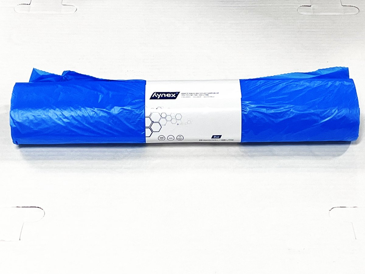 Hynex Afvalzak Gerecycled HDPE Blauw 70x110cm T25 120 Liter 5x25= 125 Zakken