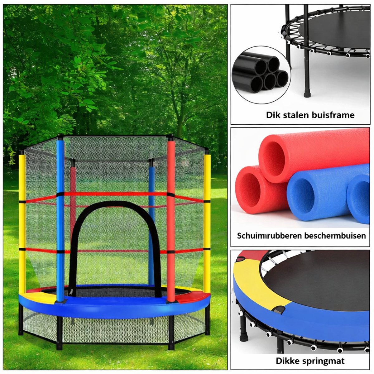 Kinder Trampoline Ø140 cm-Stalen frame-Verhoogd veiligheidsnet-Trampoline voor Binnen en Buiten-Multicolor – foto 4