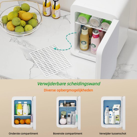 Puluomis - Mini koelkast 20L - Skincare & make-up fridge - 12V & 220V - Koel & warm - Auto koelkast - Compact - Wit van Merkloos — afbeelding 4
