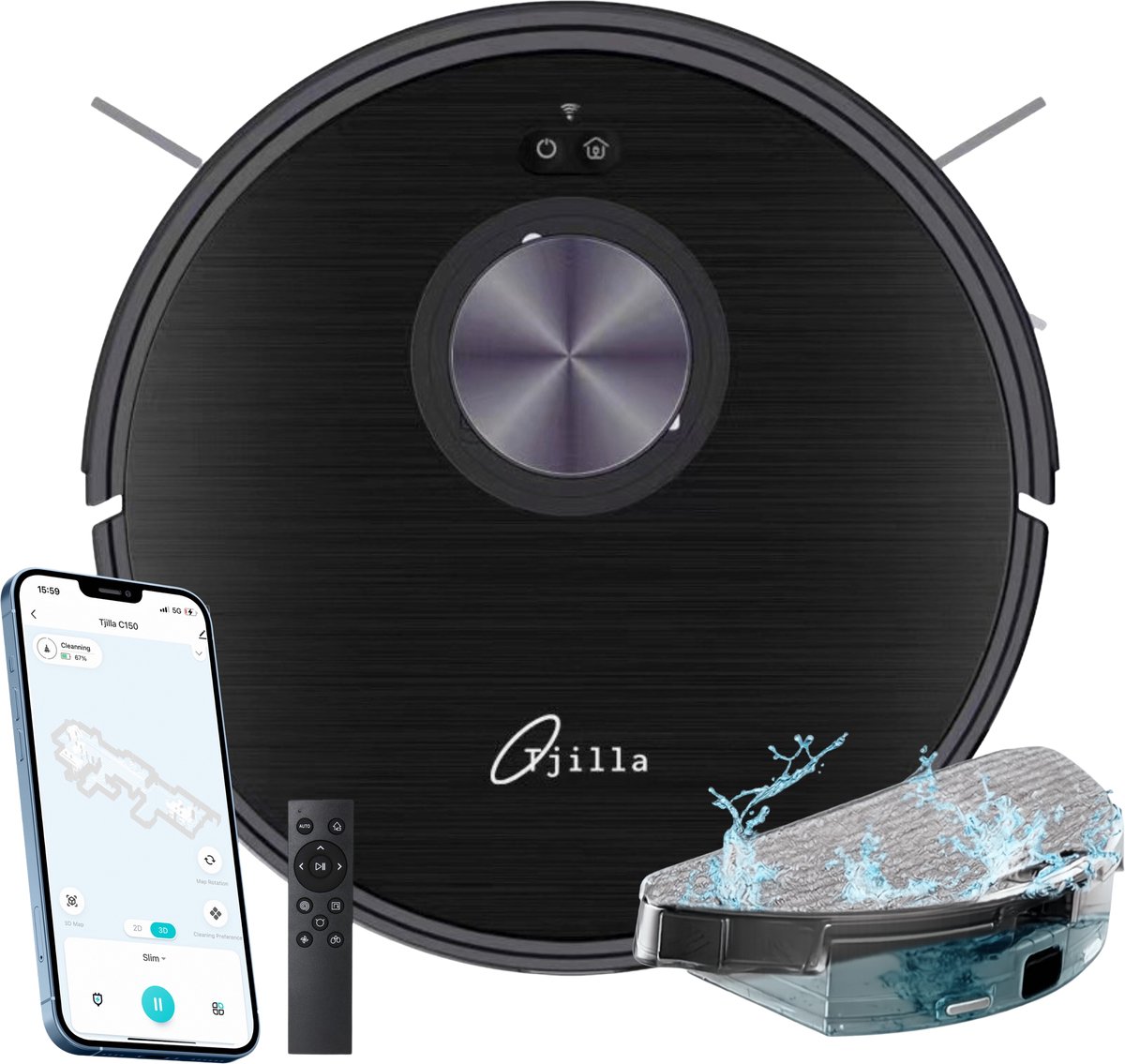 Tjilla C150 Robotstofzuiger met dweilfunctie Extra krachtig - Laser Navigatie - 30 Dagen gratis uittesten - Nederlands merk - Met laadstation - Huisdieren haren - Extra stil