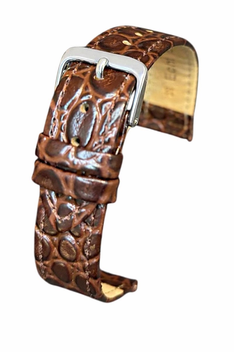 horlogeband-horlogebandje-14mm-echt leer-croco-bruin-zacht-plat-stalen gesp-leer-14 mm