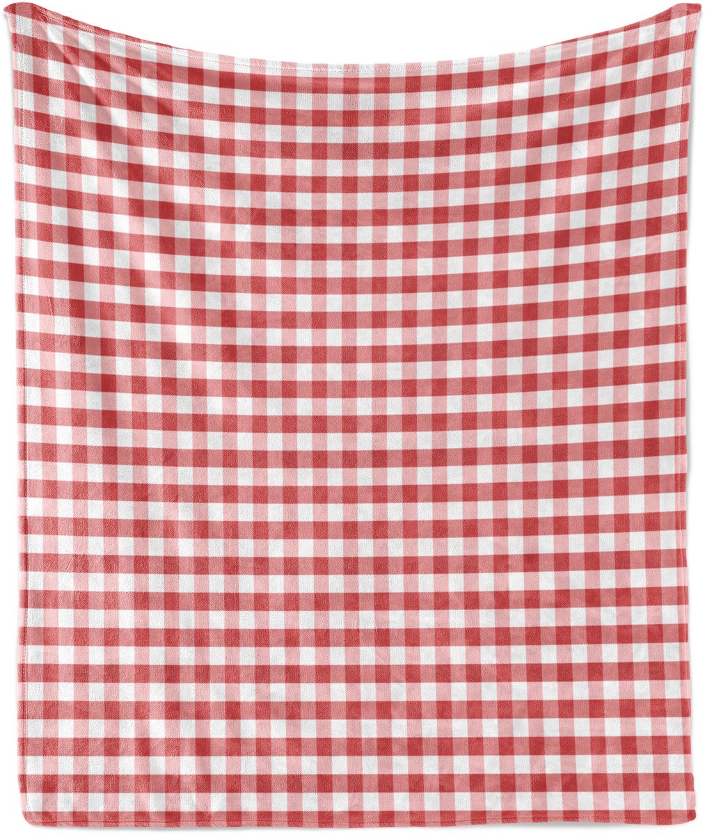 ABAKUHAUS Geruite Zachte Flanellen Fleece Deken, Traditioneel Gingham, Gezellige Pluche Plaid, 125 x 175 cm, Koraalwit