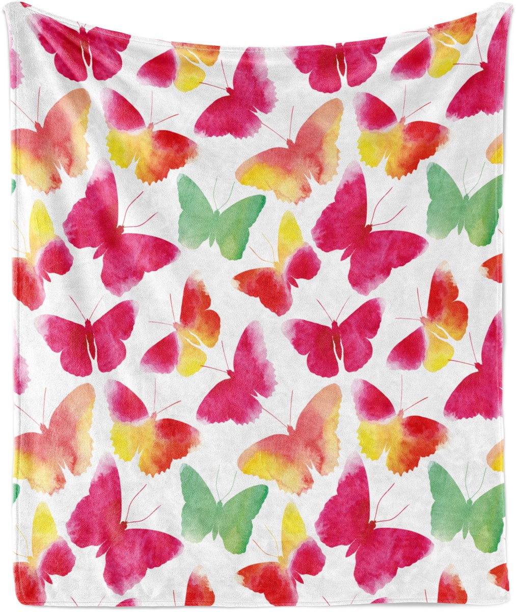 ABAKUHAUS Zachte flanellen fleece deken met dierenprint, aquarel vlinders, knusse pluche plaid, 175 x 230 cm, fuchsia groen